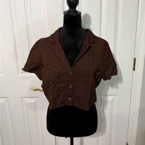 H&M Brown Cropped Button-Up Shirt